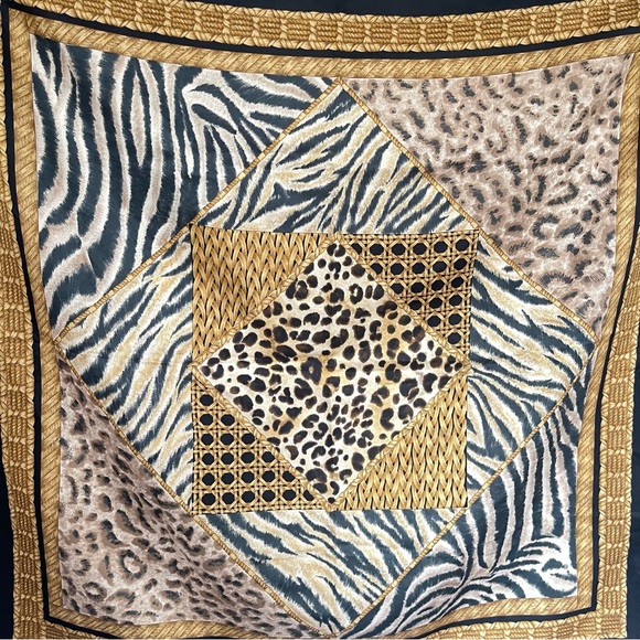 Vintage Made in Italy Animal Print Scarf | Zebra Leopard Patchwork Square - Picture 7 of 7